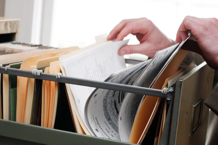 Files within a filing cabinet.
