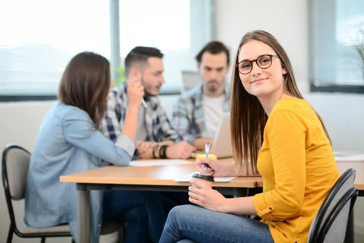 A college student working on a group project.