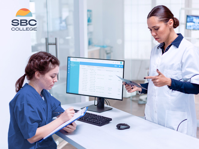 Medical Office Assistant transcribing a physician's notes.